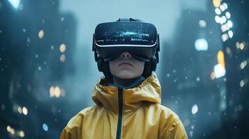 Virtual Reality Immersion A Childs Journey into the Digital Realm with HighTech VR Gear photo