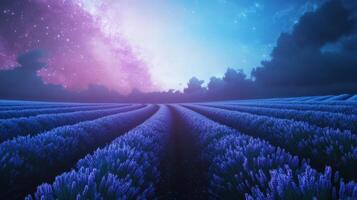 Lavender Dreamscape A Starry Night Bloom Under a Cosmic Sky Fantasy Field photo