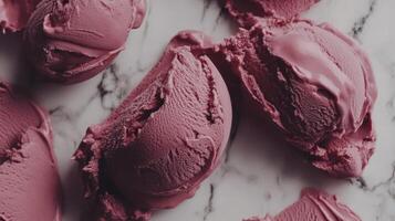 Berry Bliss Scoopfuls of Summer Delight Ice Cream on Marble Table photo