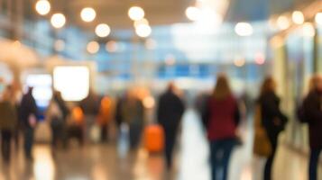 Blurred Motion Airport Passengers in Soft Focus Ambience, Lights and Anticipation photo