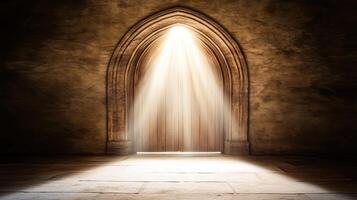 Mystic Archway Illuminated Path to the Unknown Beyond Fantasy Interior Scene photo