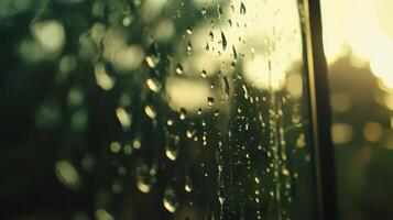 Raindrops on Window A Golden Haze of Reflections and a Glimpse of Light Beyond photo