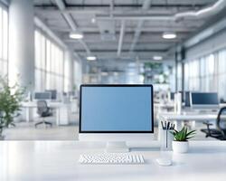 Modern Office Workspace with Desktop Computer and Peripherals photo