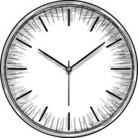 A black and white line art illustration of a simple, classic analog clock. vector