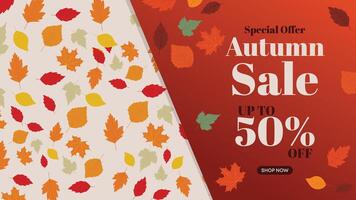 Autumn Sale Background with Orange Leaves and Triangular Split Design vector