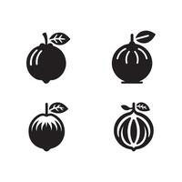 Set of guava silhouette on white background. Guava fruit icon vector