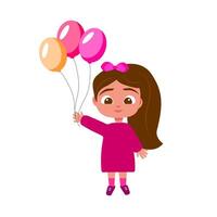 An illustration with a cute girl and balloons on a white background. An element for printing, postcards, and posters. vector