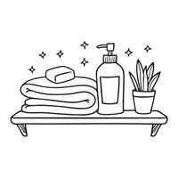 A towel folded beside a bar of soap on a bathroom shelf vector