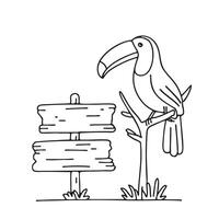 A toucan watching from a tree near a sign vector