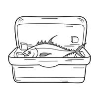 A tuna fish covered with ice cubes in a storage box vector