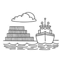 A tug near stacked shipping containers at port vector