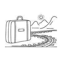 A suitcase near a train track with its zipper halfway open vector