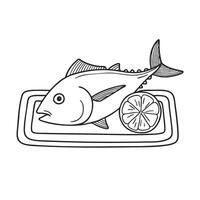 A tray with a lemon slice next to a tuna fish vector