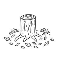 A tree trunk with fallen leaves spread around it vector