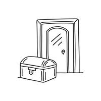 A trunk box placed in front of a closed door vector