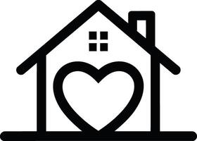 Simple line art of a house with a heart, symbolizing love for home. vector