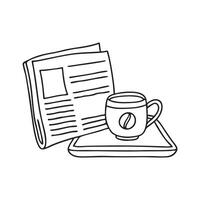 A tray near a newspaper with a faint mark from a teacup vector