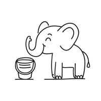 A trunk of an elephant curled near a water bucket vector