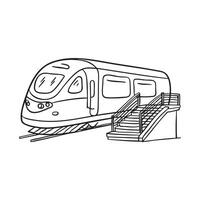A train parked beside a staircase and railing vector