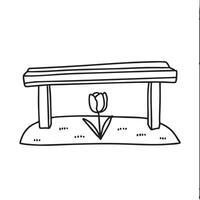 A tulip resting beneath a short wooden bench vector