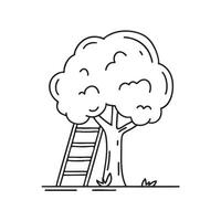 A tree with a ladder leaning against it vector