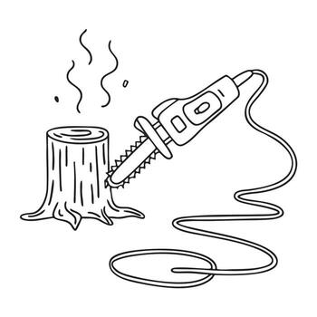 A trimmer beside a tree stump with its cord trailing on the ground vector