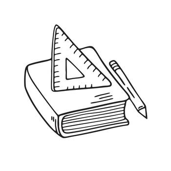 un libro y un triángulo regla metido pulcramente en el mesa vector