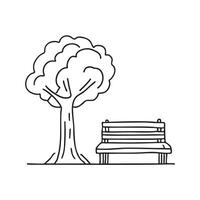 A tree trunk positioned beside a park bench vector