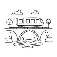 A train crossing a small bridge over a stream vector