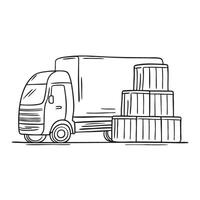 A truck parked near a stack of crates vector