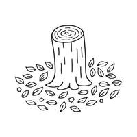 A tree trunk surrounded by scattered leaves vector
