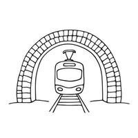 A tram going over a slim bridge path vector