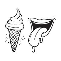 A tongue sticking out close to an ice cream cone with drips vector