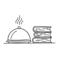 A tray near a book pile with a small splash mark vector