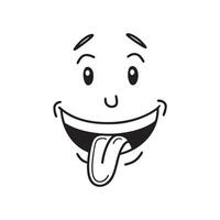 A sketch of a laughing face with its tongue playfully sticking out vector