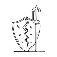 A trident beside a broken shield vector
