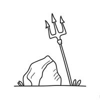 A trident resting at an angle on a rock vector