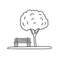 A bench resting beneath a shady tree vector