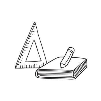 un triángulo regla descansando siguiente a un libro en el mesa vector