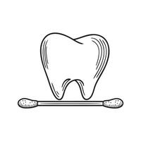 A tooth resting beside a cotton swab on the table vector