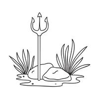 A trident resting near seaweed and stone vector