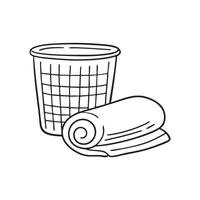 A towel rolled up near an empty laundry basket vector