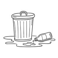 A trash bin near a dripping pipe with bottles rolling on the ground vector