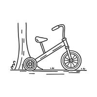 A tricycle leaning against a tree trunk vector