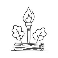 A torch standing beside a log under tree shadows vector