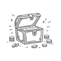 A treasure chest with its lid wide open, coins scattered beside it vector