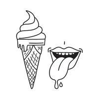 A tongue near a dripping ice cream cone vector