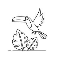 A toucan flying above a leafy tree in the jungle vector