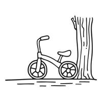 A tricycle propped against the base of a tree vector