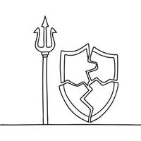 A broken shield leaning next to a trident vector